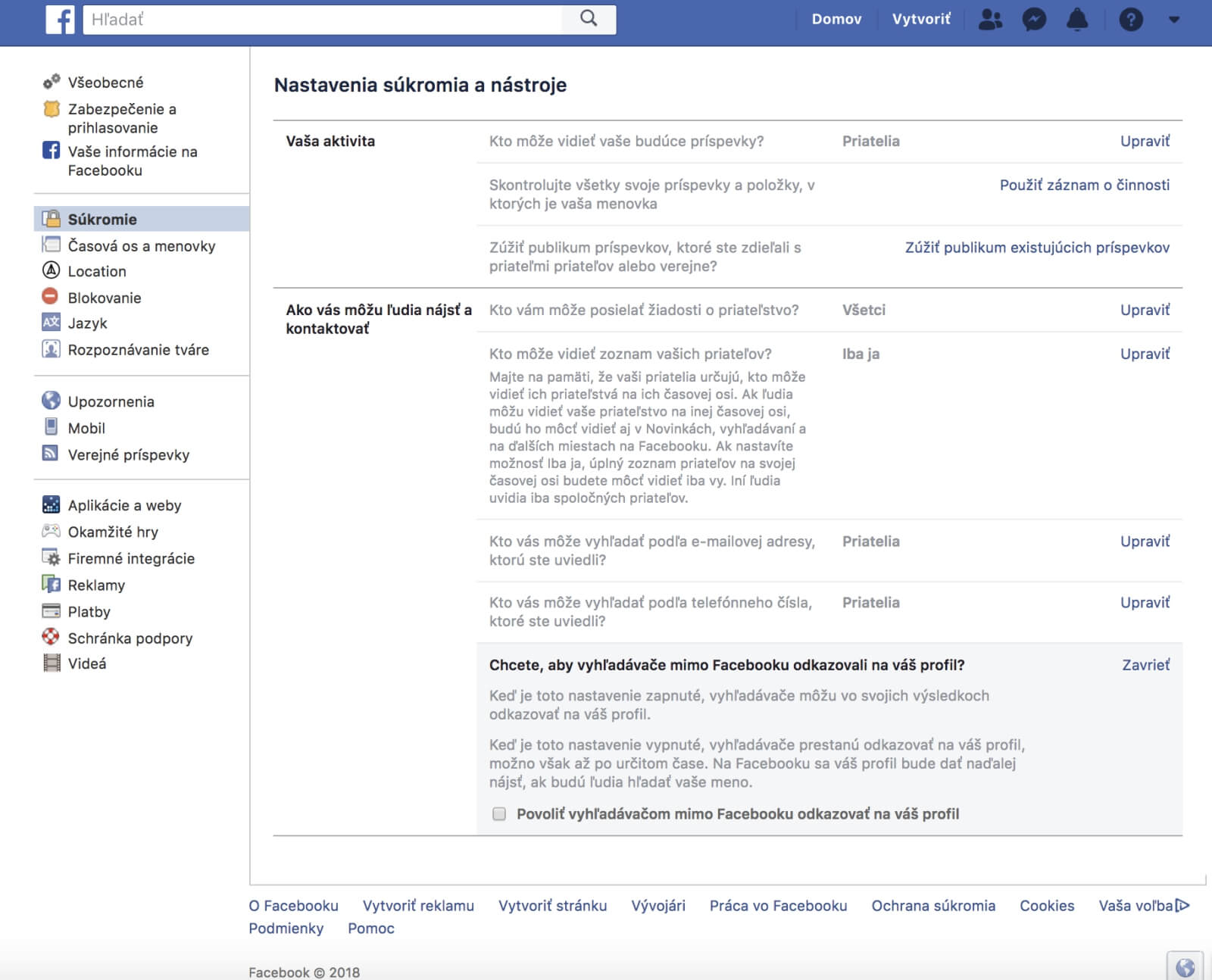 Nastavenie súkromia na Facebooku