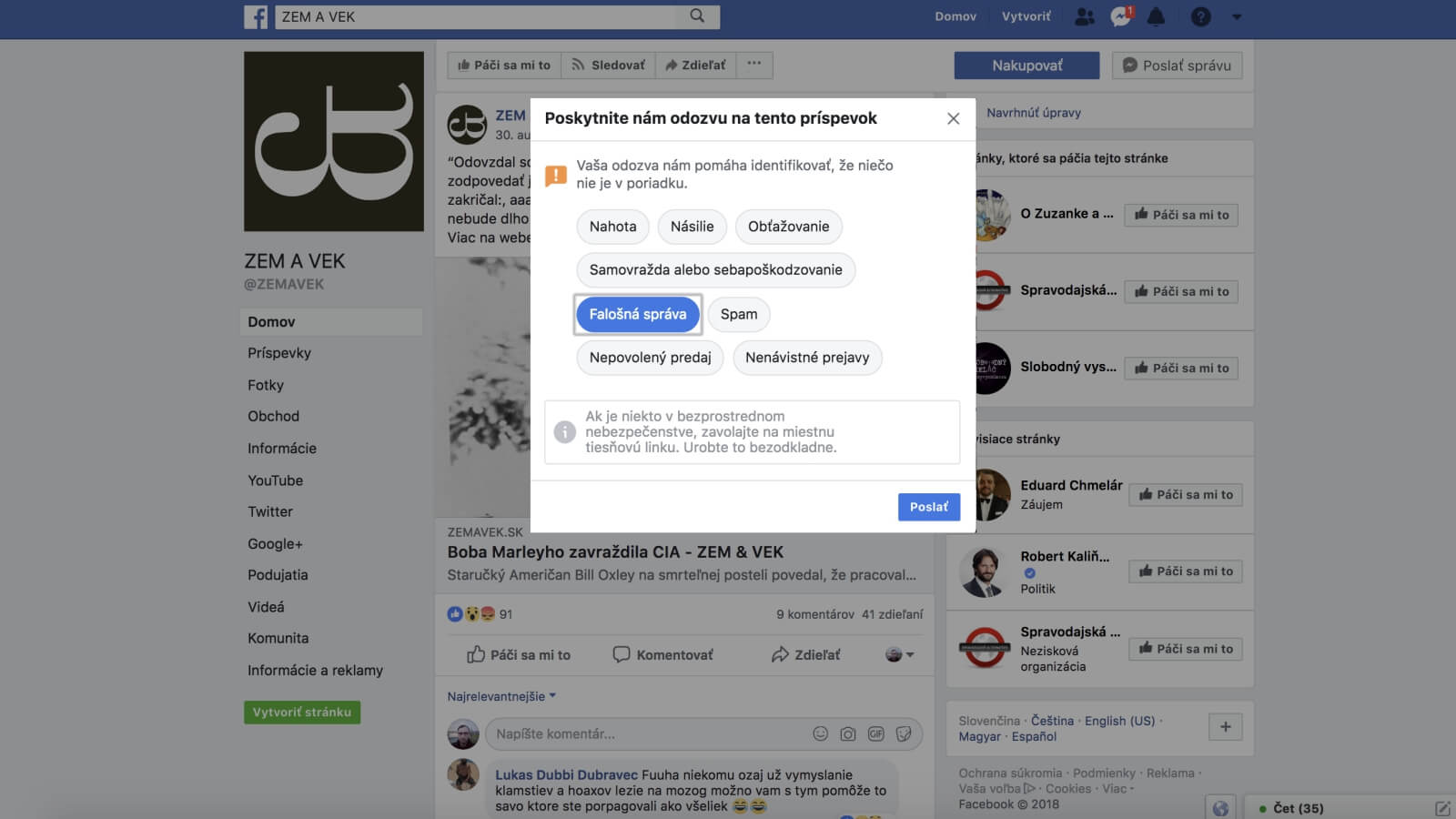 Status na Facebooku