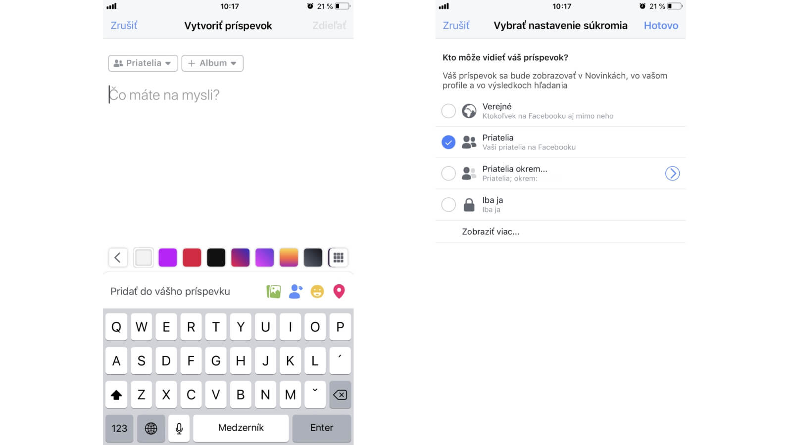 Facebook a neverejný status