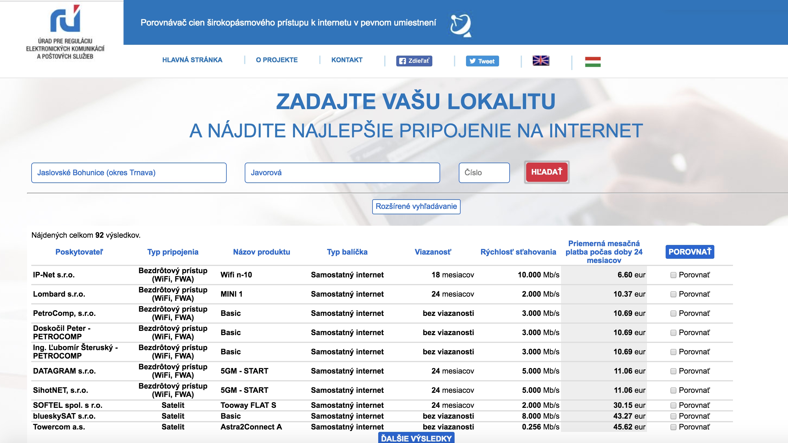 Porovnanie internetu